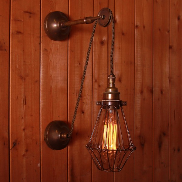 Apoch pulley vintage wall light with fabric cable