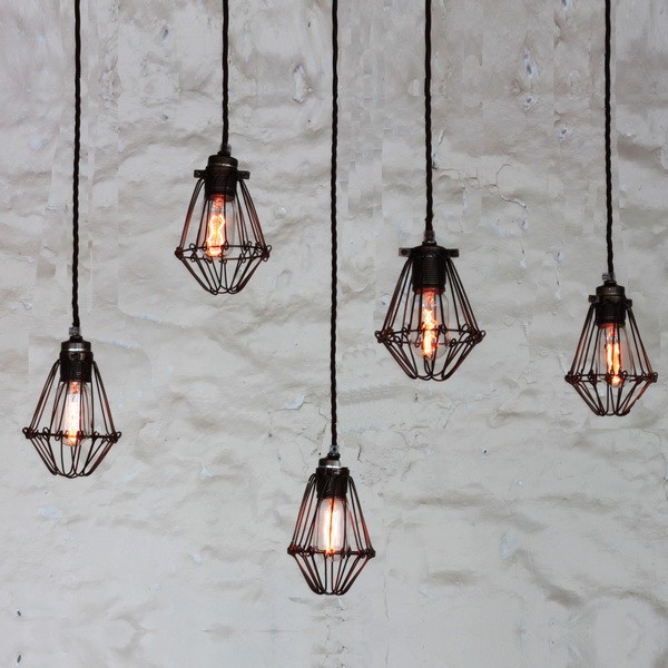 Praia cage pendant cluster with twisted fabric cable from Mullan Lighting