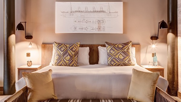 Bespoke bedroom wall lights from Mullan Lighting at Titanic Hotel Liverpool