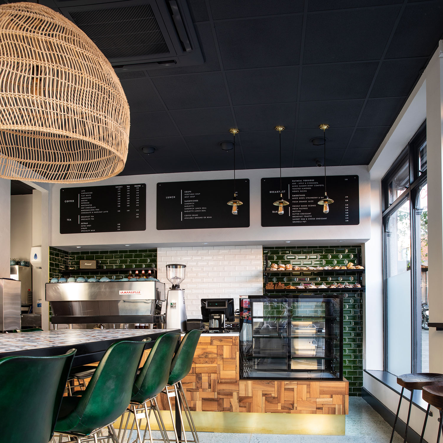 Vintage lighting complements the refurbished interior of this Dublin café