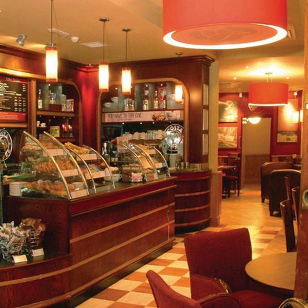 Pendant light fixtures from Mullan Lighting are delicately suspended throughout Costa Coffee shops in Ireland 