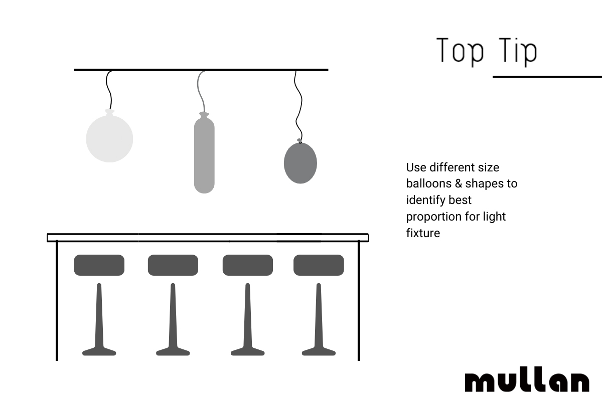 What height to hang pendant lights over a kitchen island - visual top tip