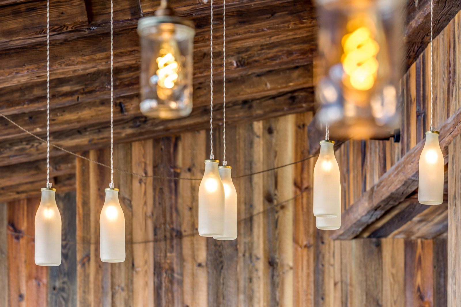 Milk bottle and Jam Jar pendants from Mullan Lighting