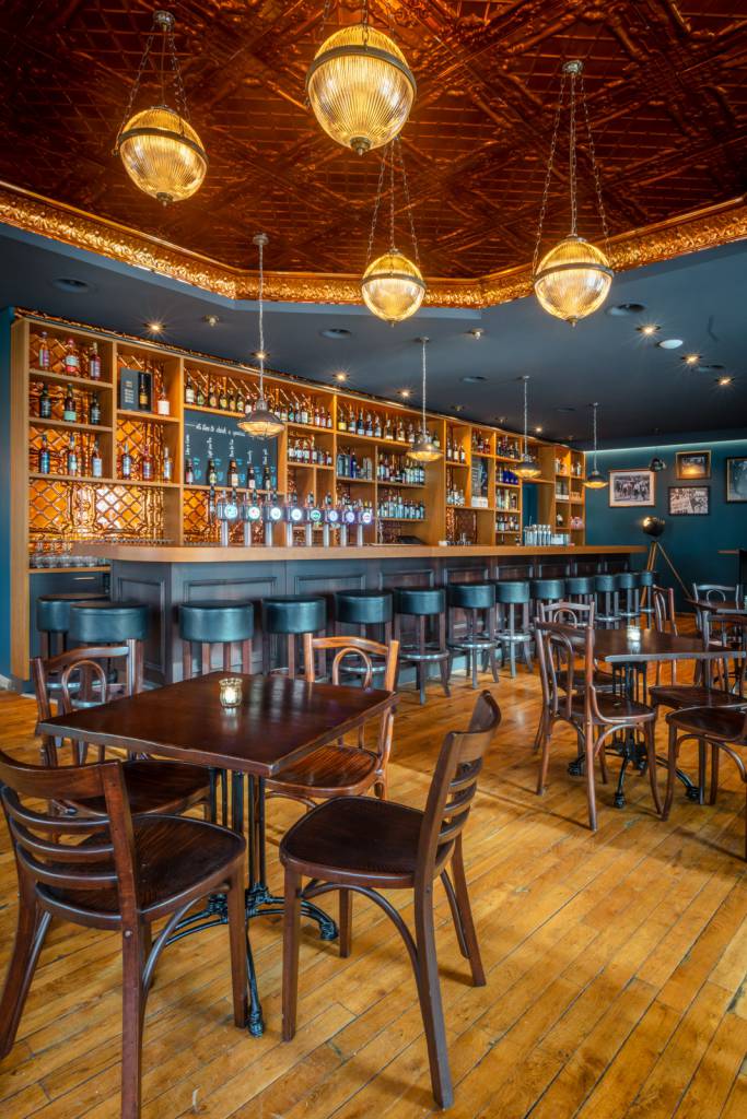 Vintage-style Blaenau pendants suspended from the ceiling of Al Capone restaurant in St. Gallen, Switzerland