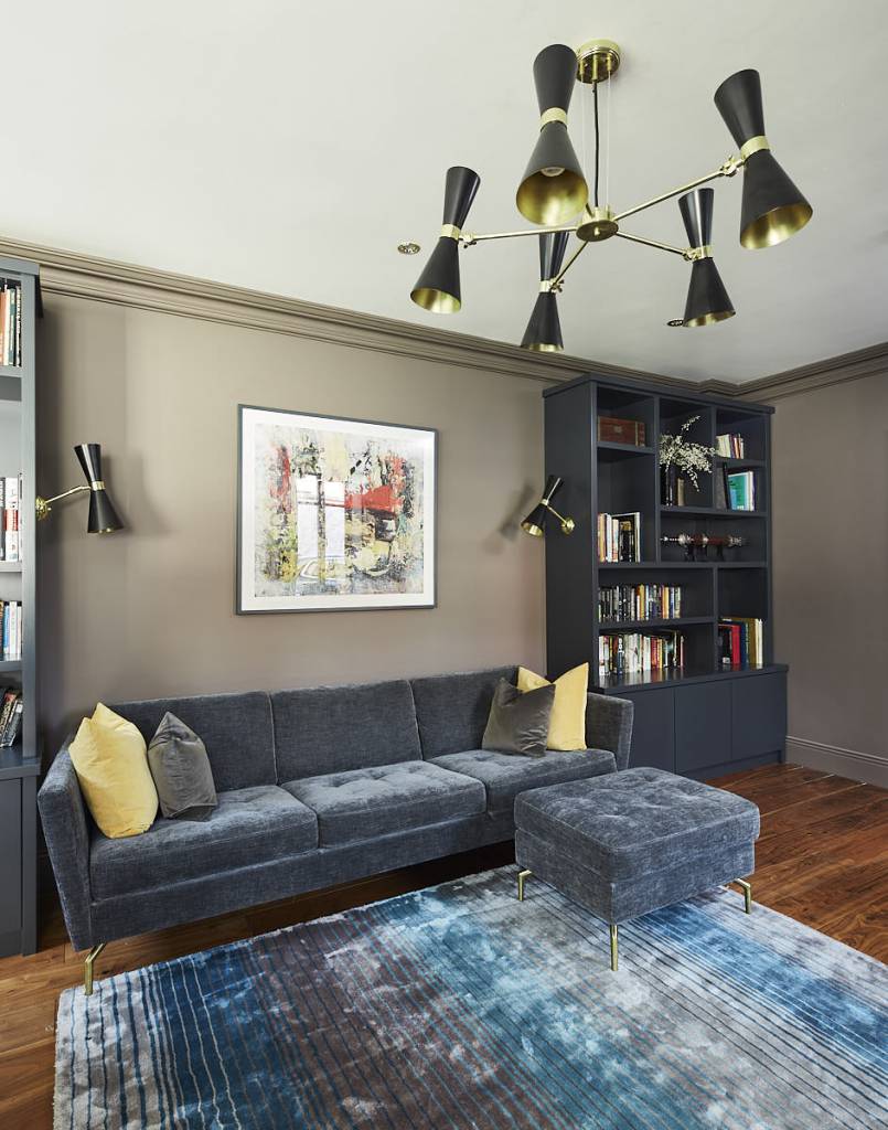 Jane Higgins Home Design designed this elegant music room and used our Cairo chandelier and wall lights