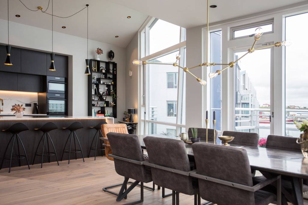 Our light fixtures complement the abundance of natural light in this Icelandic apartment