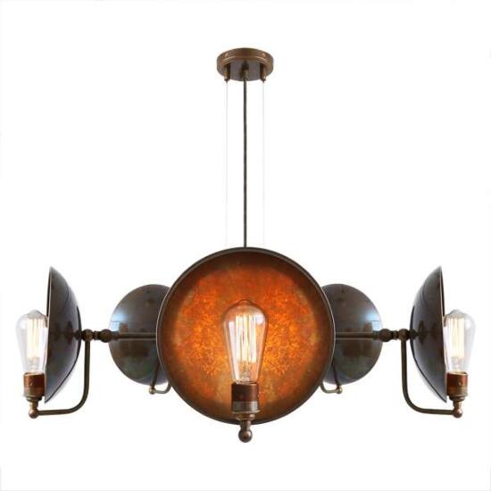 Chulainn B Industrial Dish Chandelier, Five-Arm, Antique Brass