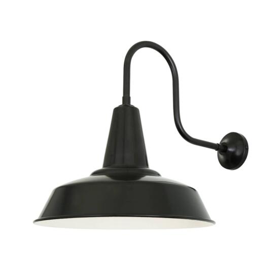 Hex Industrial Factory Swan Neck Wall Sconce, Powder Coated Matt Black