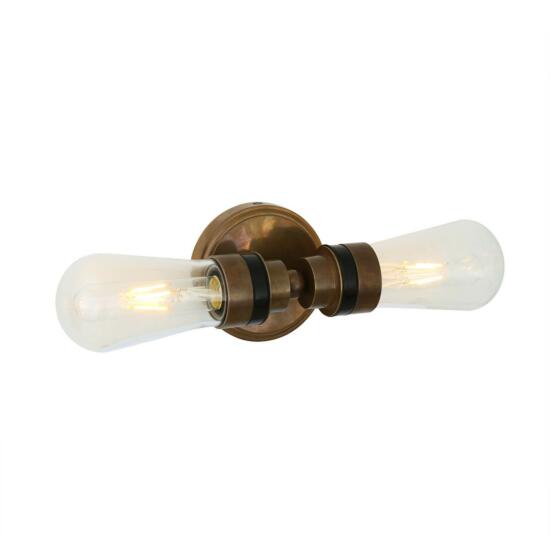 Ara Vintage Double Brass Bathroom Wall Light IP65