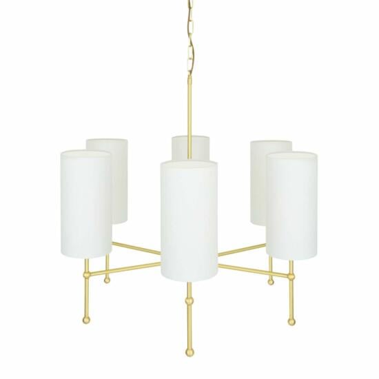 Arizona Brass Chandelier with Fabric Shades, Six-Arm