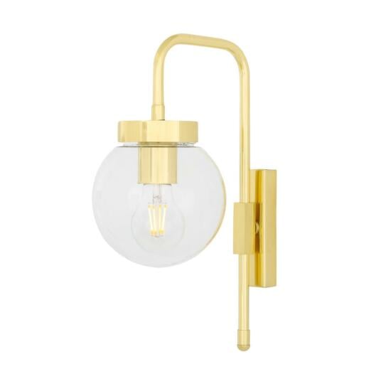 Auburn Modern Clear / Opal Globe Wall Sconce 15cm, Polished Brass