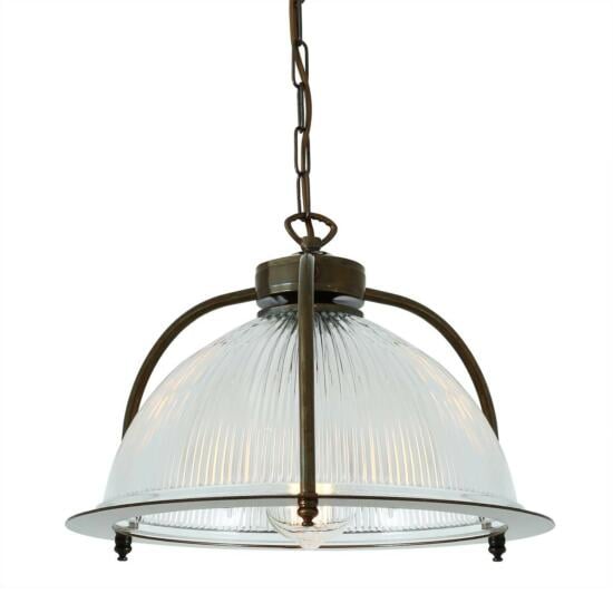 Bousta Industrial Prismatic Glass Pendant Light 35cm, Antique Brass