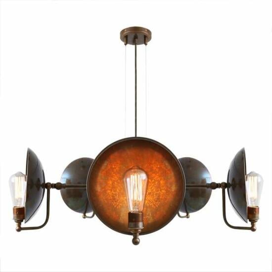 Chulainn B Industrial Dish Chandelier, Five-Arm, Antique Brass