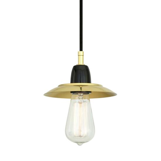 Doon Ceramic Pendant Light with Brass Shade, Black and Polished Brass