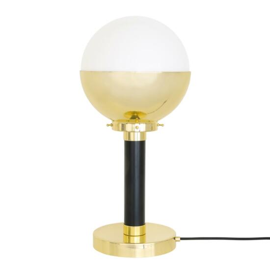 Florence Elegant Brass and Glass Globe Table Lamp, Opal Glass and Satin Brass/Matt Black