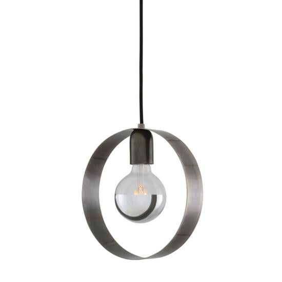 Fossa Modern Circular Brass Pendant Light 24cm, Antique Silver