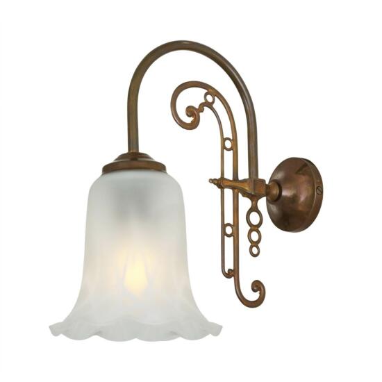 Medan Brass Wall Light with Opal Etched Glass Shade, Antique Brass