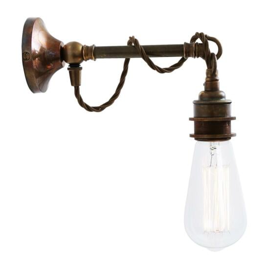 Rehau Industrial Bare Bulb Wall Sconce on Hook, Antique Brass