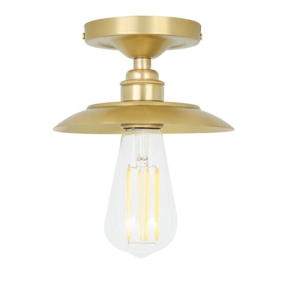 Reznor Industrial Exposed Bulb Flush Ceiling Light, Satin Brass