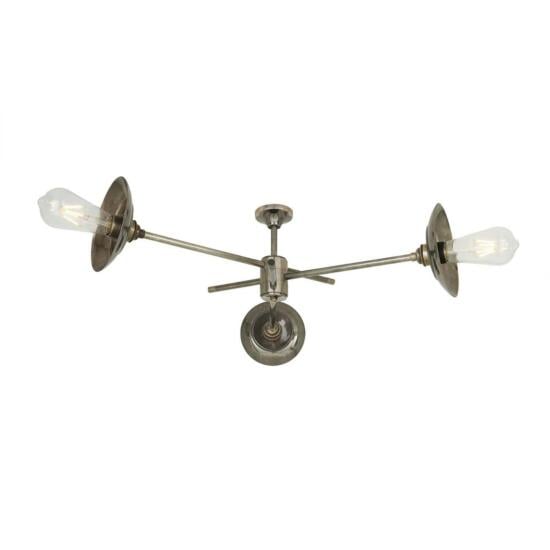 Reznor Industrial Brass Flush Chandelier, Three-Arm