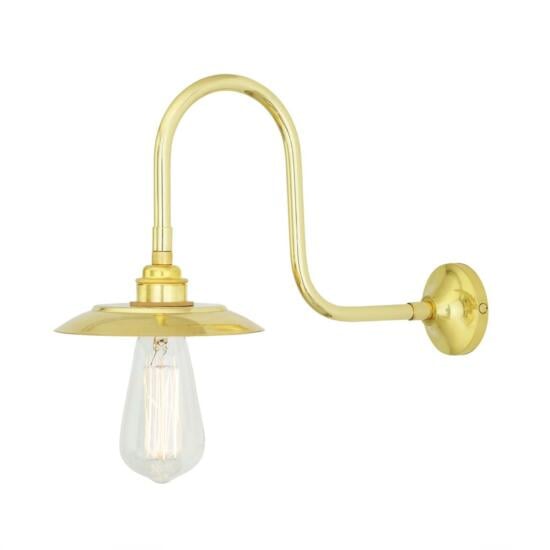 Reznor Vintage Swan Neck Wall Sconce with Brass Shade, Polished Brass