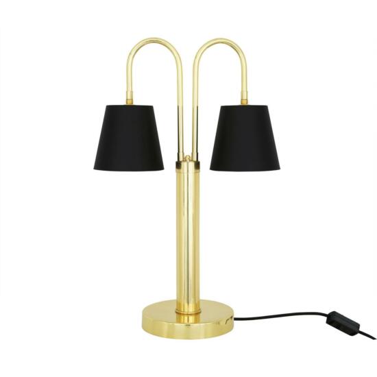 Uppsala Two-Arm Brass Table Lamp with Black Fabric Shades, Polished Brass