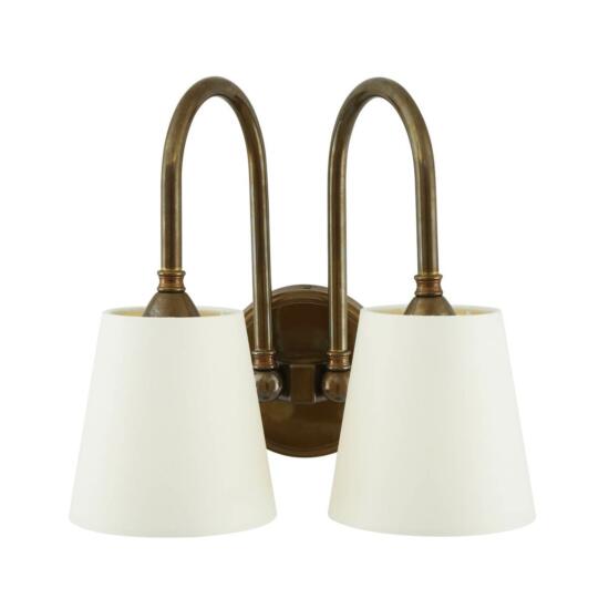 Uppsala Two-Arm Brass Wall Light with Fabric Shades, Antique Brass