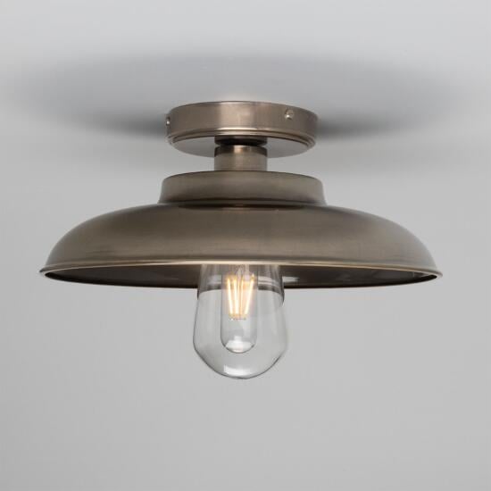 Darya Industrial Brass Ceiling Light IP65, Antique Silver, Clear Glass