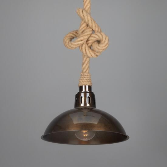 Tahiti Jute Rope Pendant Light with Vintage Brass Shade 30cm IP65, Antique Brass