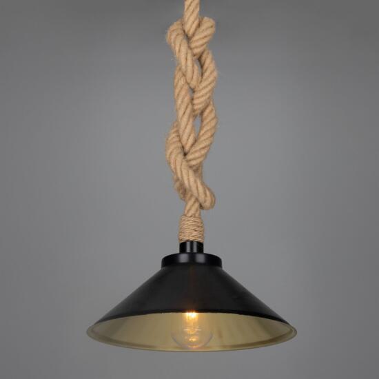 Naxos Jute Rope Pendant Light with Vintage Brass Shade 15" IP65, Matte Black