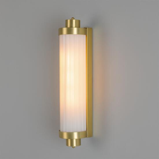 Louise Vintage Rippled Glass and Brass Bathroom Wall Light 47cm IP44, Opal Glass