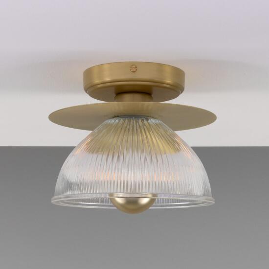 Eclipse Brass and Prismatic Glass Dish Ceiling Light, Satin Brass