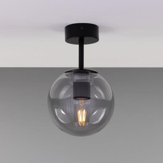 Venice Minimalist Glass Globe Flush Ceiling Light 17cm, Powder-Coated Matte Black, Smoked Glass