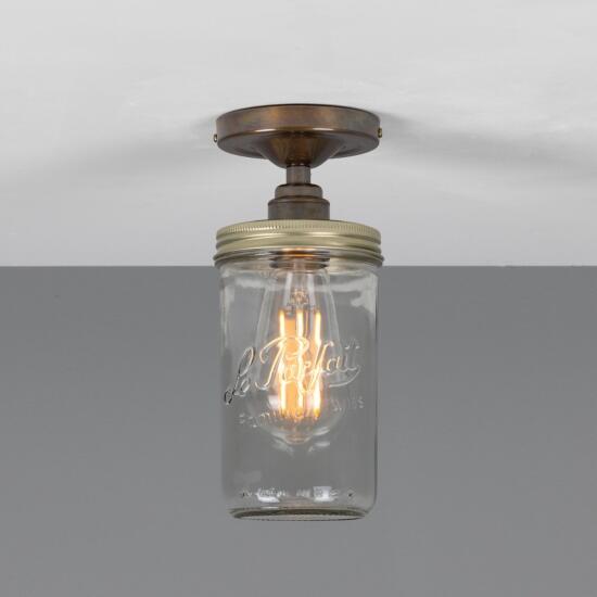 Jam Jar Vintage Retro Flush Ceiling Light, Antique Brass