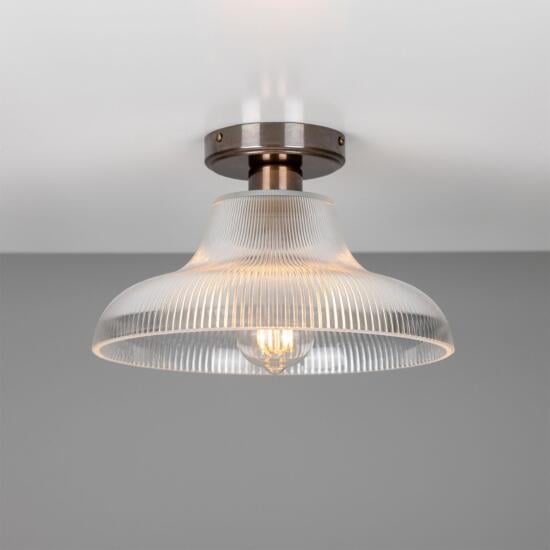 Mono Industrial Prismatic Glass Flush Ceiling Light 11.8"