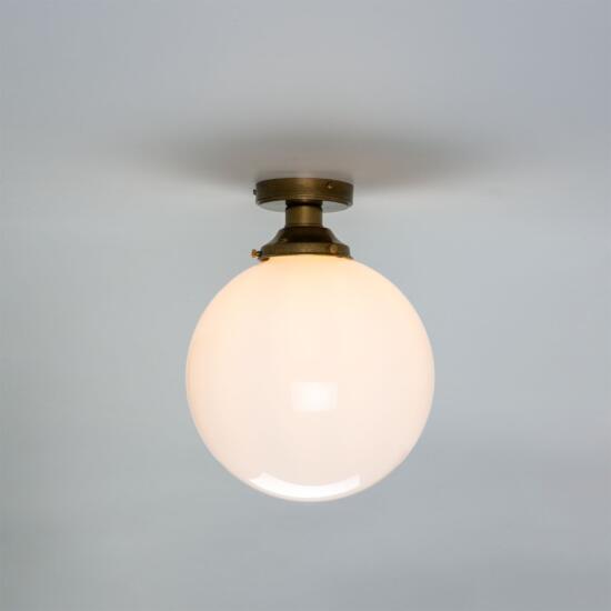 Yerevan Opal Globe Flush Ceiling Light 30cm, Antique Brass