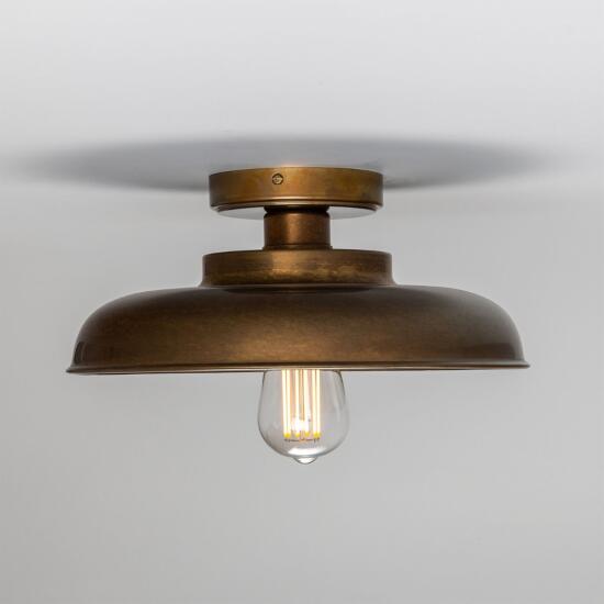 Telal Industrial Factory Flush Ceiling Light 12.6", Antique Brass