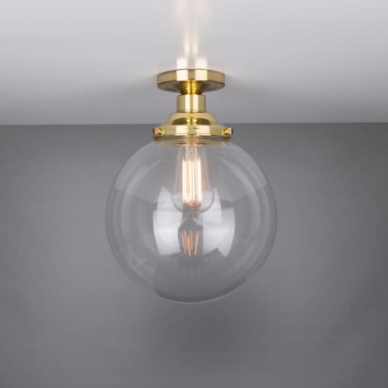 Riad Clear Glass Globe Flush Ceiling Light 25cm, Polished Brass