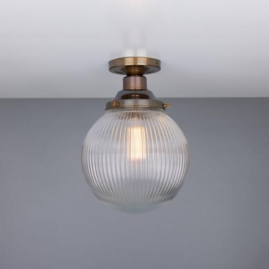 Stanley Prismatic Glass Globe Ceiling Light 20cm, Antique Brass