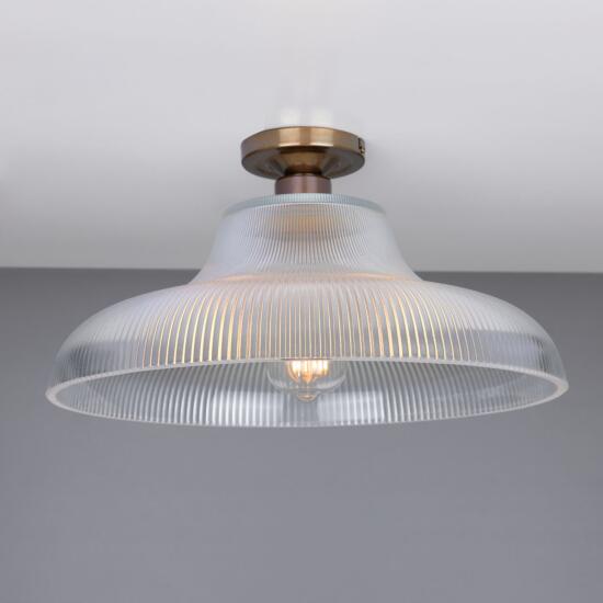 Mono Prismatic Glass Flush Ceiling Light 40cm, Antique Brass