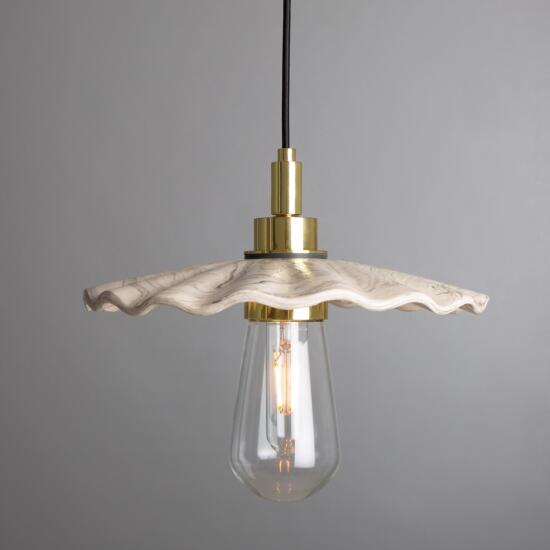 Kirhii Marbled Ceramic Bathroom Pendant Light 27cm, Polished Brass