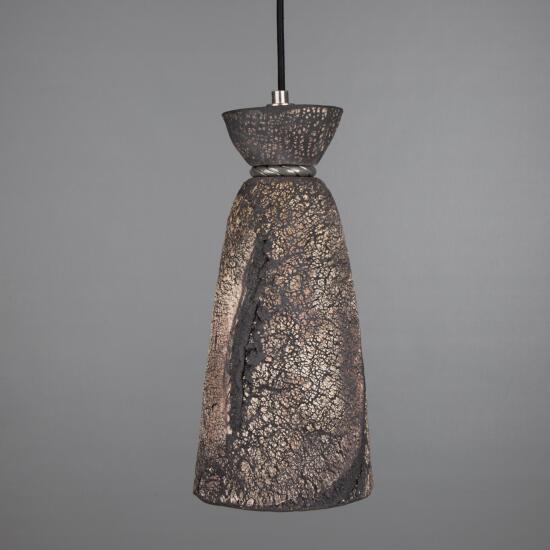 Parva Ceramic Bathroom Pendant Light 14cm, Black Clay, Antique Silver