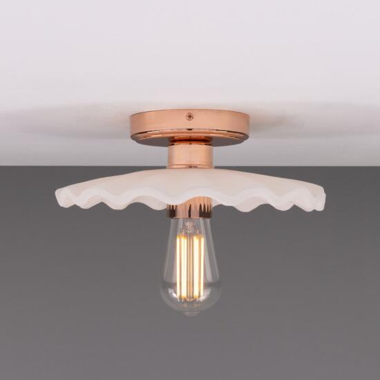 Kapok Organic Ceramic Ceiling Light 27cm, Matte White Striped, Polished Copper