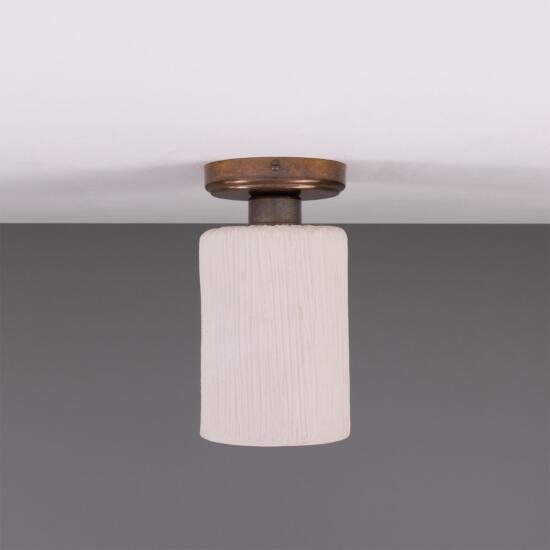 Senna Organic Ceramic Ceiling Light 11.5cm, Matte White Striped, Antique Brass