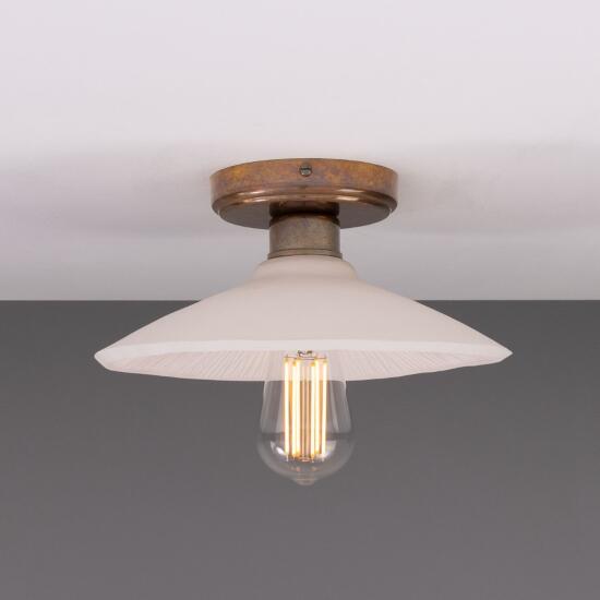 Pyrus Organic Ceramic Ceiling Light 11", Matte White Striped, Antique Brass