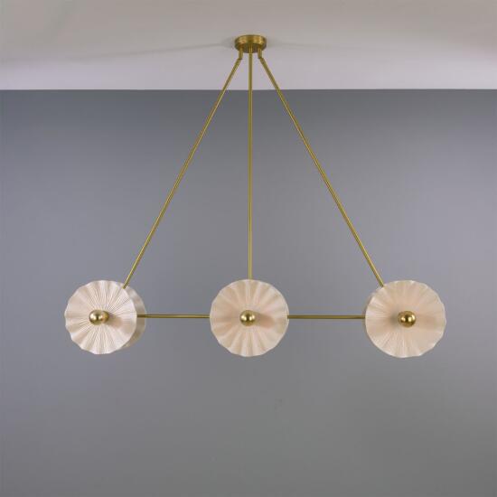 Eclipse Brass Kapok Six Light Chandelier, Mat White Striped, 118cm IP20
