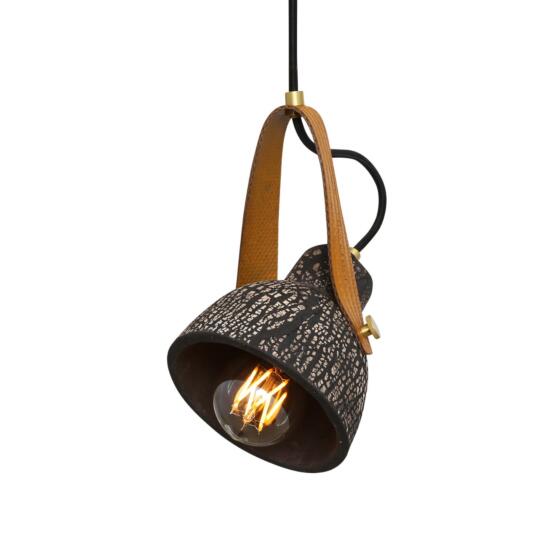 Pera Ceramic Pendant with Rescued Fire-Hose Strap, Black Clay