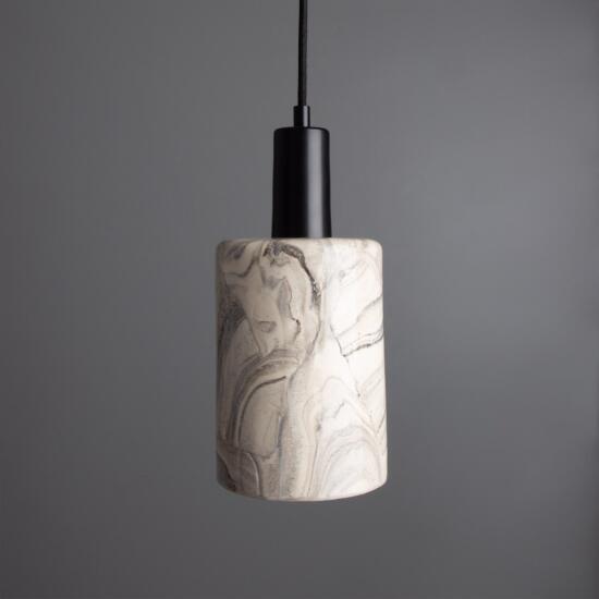 Senna Marbled Ceramic Cylinder Pendant Light 12cm, Matte Black