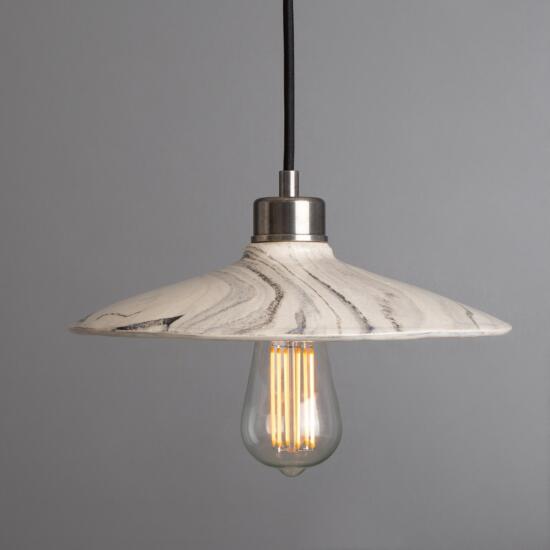 Pyrus Marbled Ceramic Pendant Light 28cm, Antique Silver