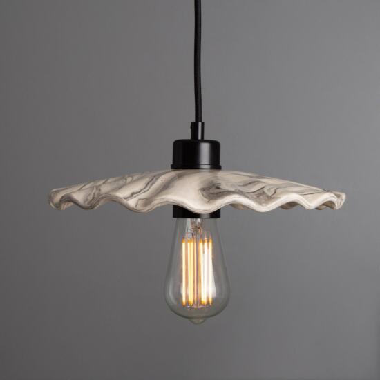 Kapok Marbled Ceramic Pendant Light 27cm, Powder-Coated Matte Black